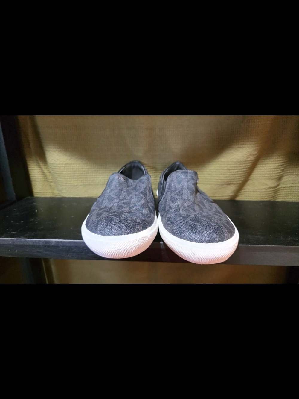 Michael Kors Black Slip-On Logo Knit Sneakers with White Sole